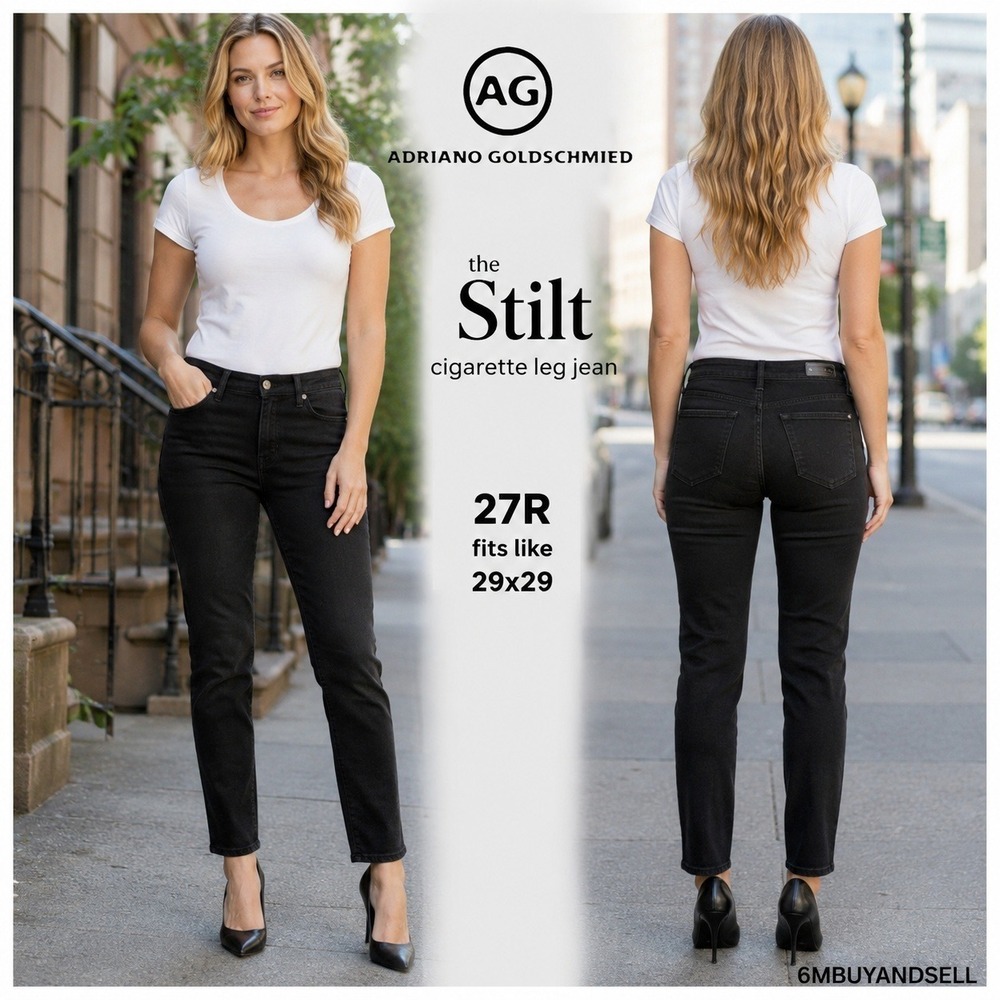 AG Adriano Goldschmied Womens The Stilt Cigarette Jeans Black 27R 29x29 Slim USA